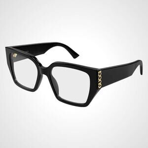 New GUCCI Eyeglasses 53-18-140 Black Square Full Rim Metal Logo Womens Rx-able